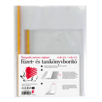 Süni füzet- és tankönyvborító öntapadócsíkkal ellátott, méretre vágható 6 db A/4+; 4 db A/5+