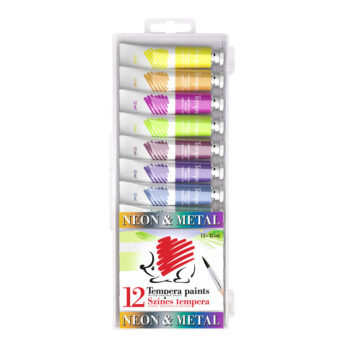 Süni tempera tubusos metál és neon színek 12 ml 12-es